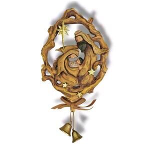 Vintage Roman Inc Nativity Holy Family Hanging Wall Decor Faux Driftwood Bells